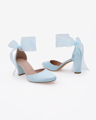 Satin Wedding Block Heel with Wrapped Satin Tie