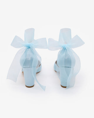 Satin Wedding Block Heel with Wrapped Satin Tie