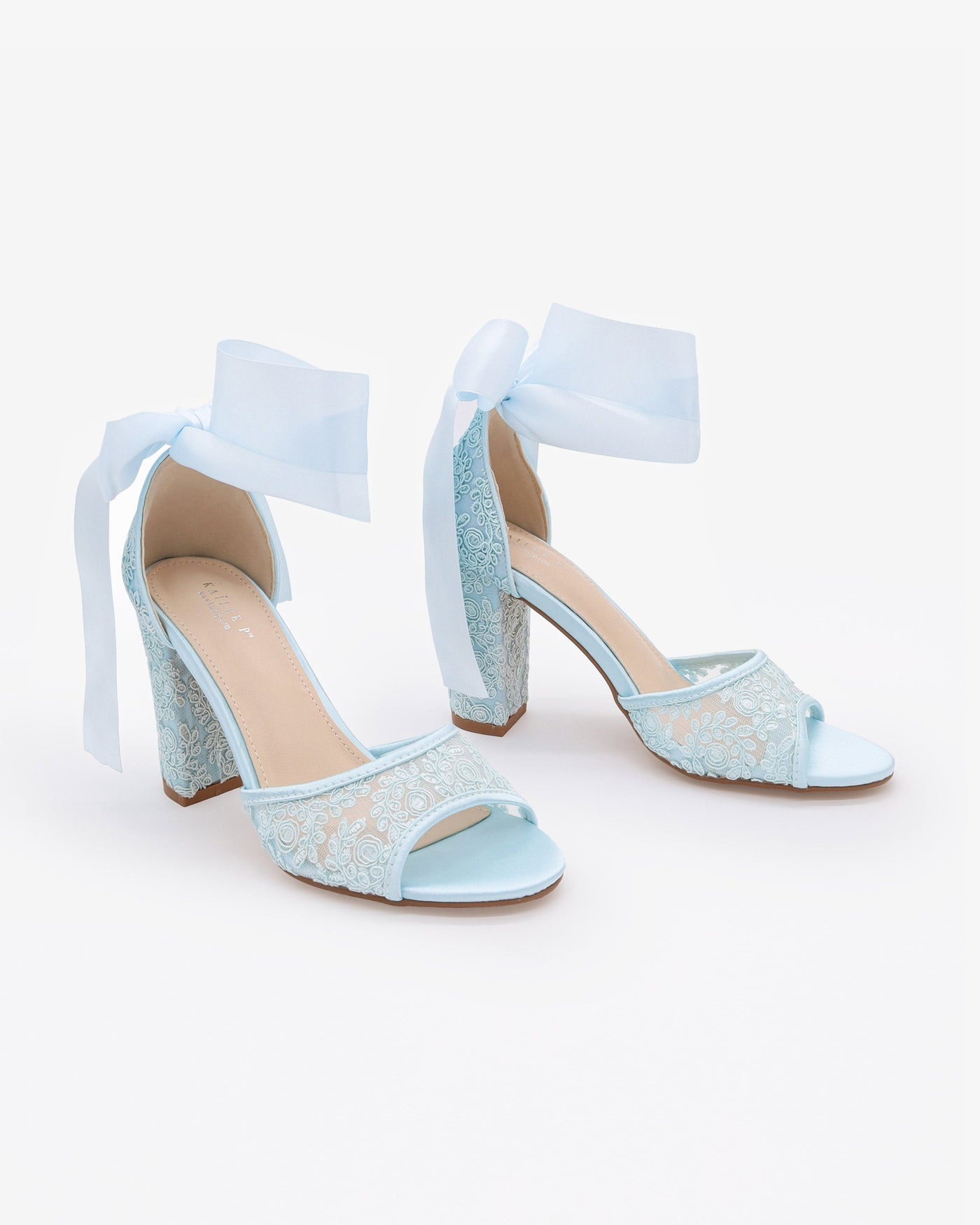 Crochet Lace Block Heel Sandals with Wrapped Ribbon Tie - Glamourous Grace