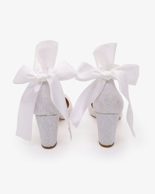 Lace Block Heel with Wrapped Satin Tie