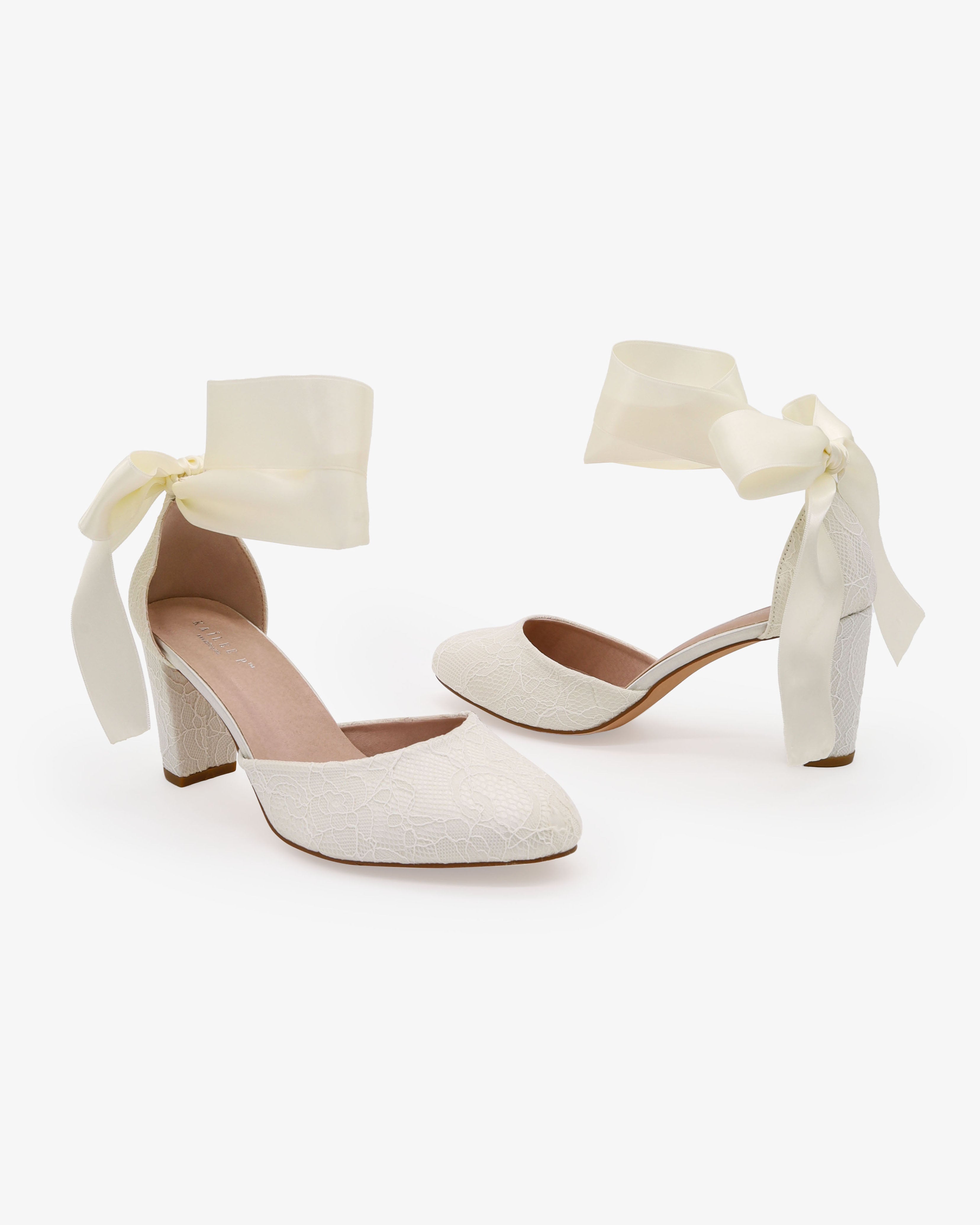 Lace Block Heel with Wrapped Satin Tie