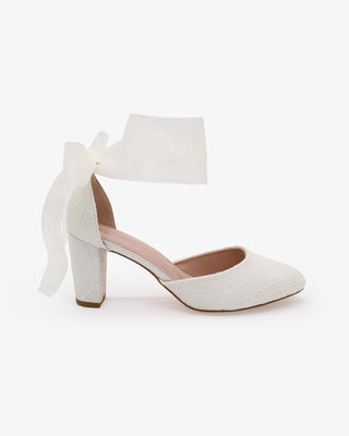 Lace Block Heel with Wrapped Satin Tie