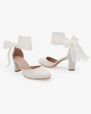 Lace Block Heel with Wrapped Satin Tie