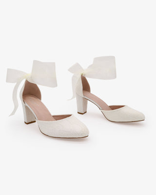 Lace Block Heel with Wrapped Satin Tie