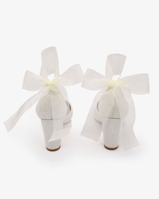 Lace Block Heel with Wrapped Satin Tie