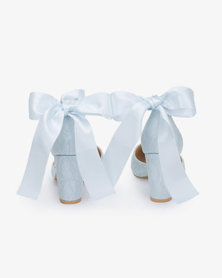 Lace Block Heel with Wrapped Satin Tie