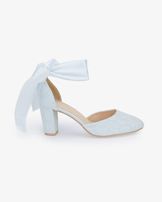 Lace Block Heel with Wrapped Satin Tie