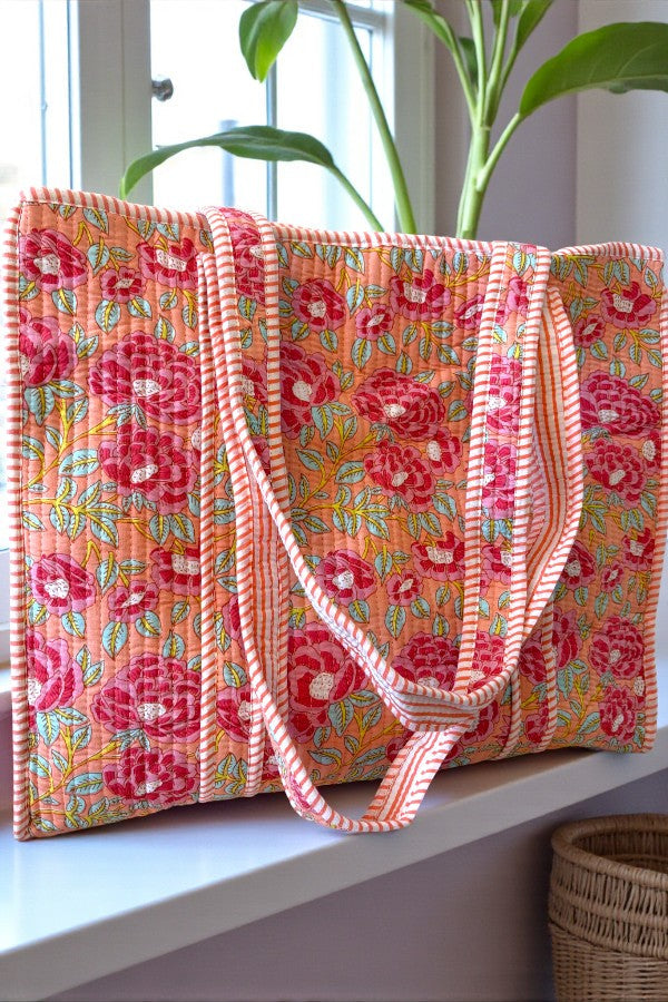 SC - Golden Hour Pink Floral Tote Bag - Glamourous Grace