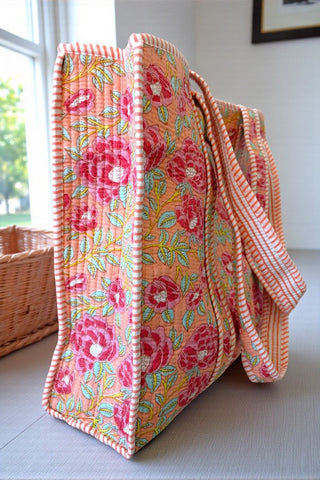 SC - Golden Hour Pink Floral Tote Bag - Glamourous Grace