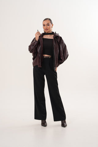 The Marvella Burgundy Leather Women Jacket