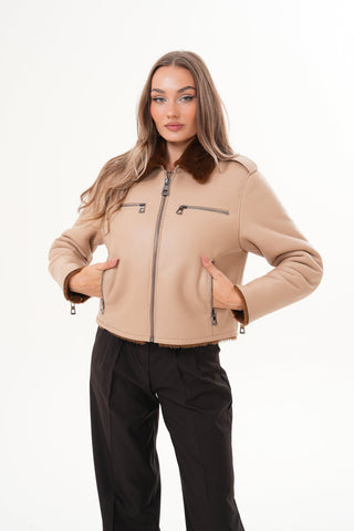 The Lucerne Tan Shearling-Lined Leather Women Jacket