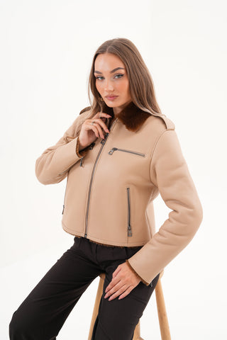 The Lucerne Tan Shearling-Lined Leather Women Jacket