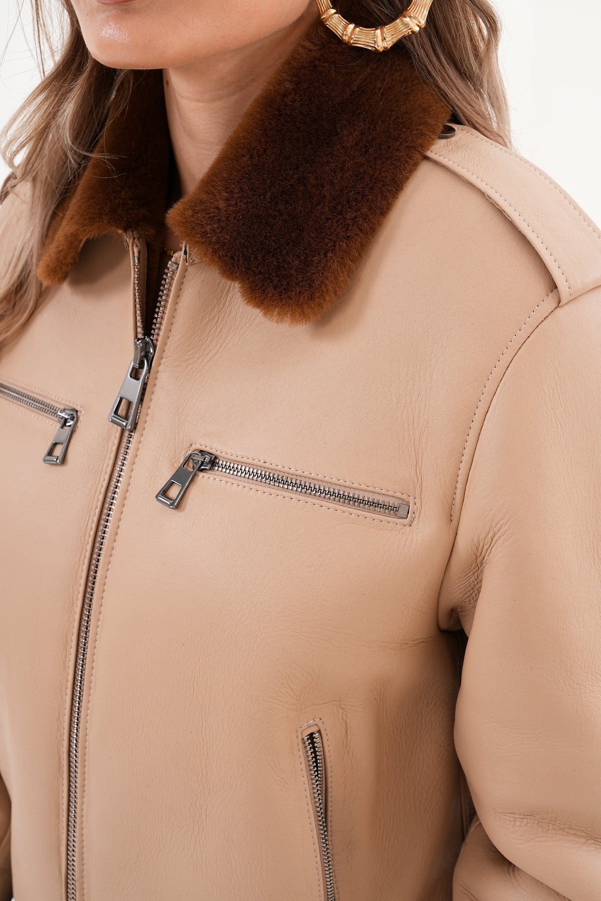 The Lucerne Tan Shearling-Lined Leather Women Jacket