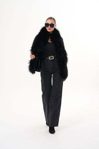 The Elise Black Shearling Leather Women Jacket