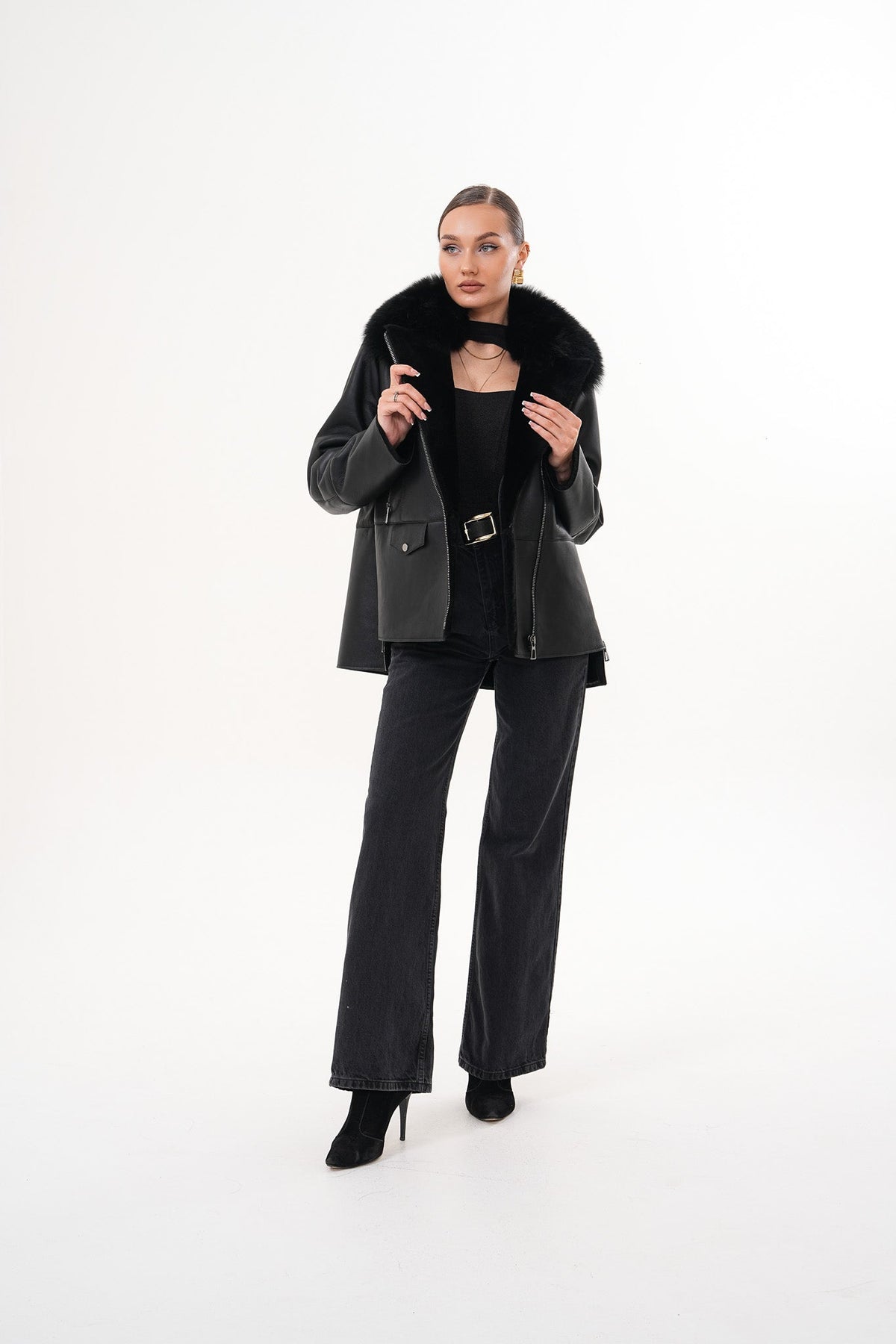 The Duchess Shearling Black Leather Women Jacket