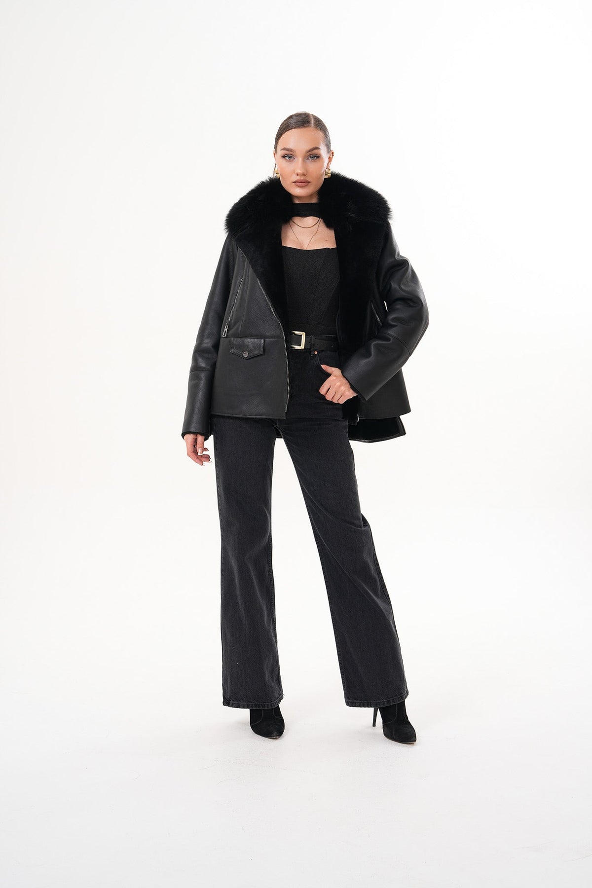 The Duchess Shearling Black Leather Women Jacket