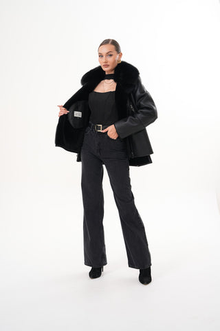 The Duchess Shearling Black Leather Women Jacket
