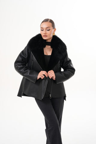 The Duchess Shearling Black Leather Women Jacket