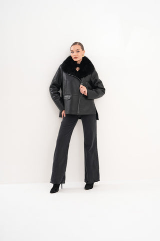 The Duchess Shearling Black Leather Women Jacket
