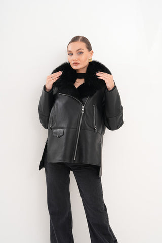 The Duchess Shearling Black Leather Women Jacket