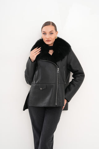 The Duchess Shearling Black Leather Women Jacket