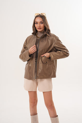 The Zayra Women Leather Jacket – Taupe Brown