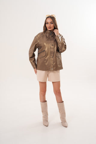 The Zayra Women Leather Jacket – Taupe Brown