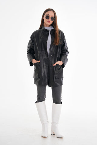 The Lioara Black Leather Women Jacket