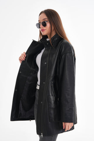 The Lioara Black Leather Women Jacket