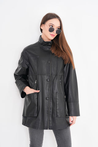 The Lioara Black Leather Women Jacket