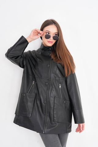 The Lioara Black Leather Women Jacket