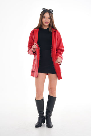The Lioara Red Leather Women Jacket