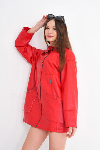 The Lioara Red Leather Women Jacket