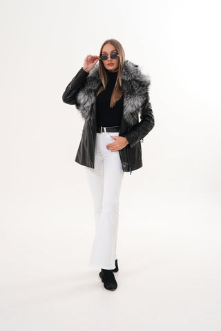 The Alessia Black Leather & Fox Fur Women Jacket