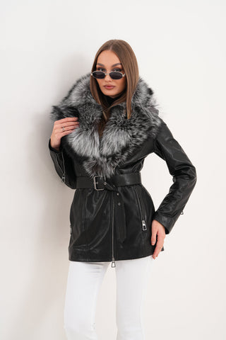 The Alessia Black Leather & Fox Fur Women Jacket