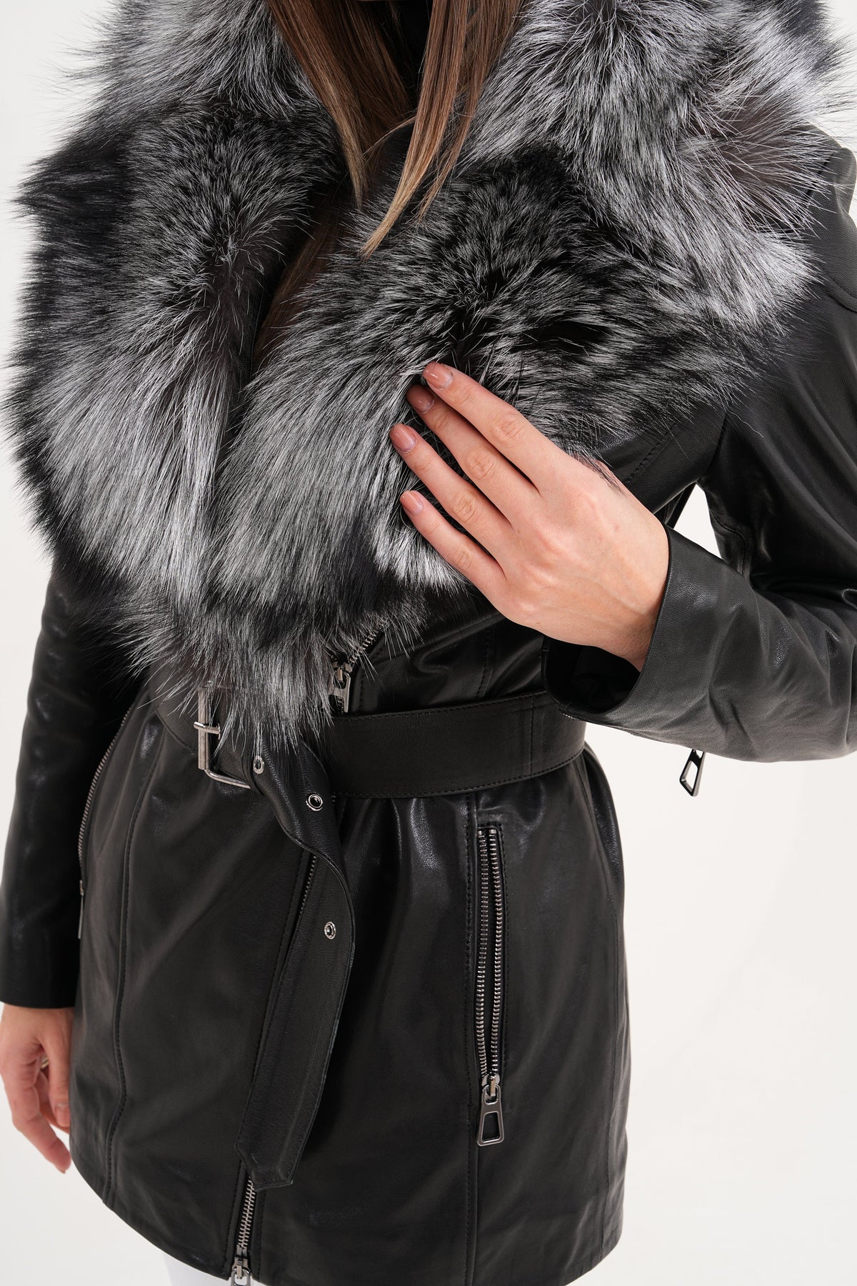 The Alessia Black Leather & Fox Fur Women Jacket
