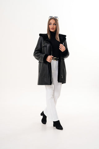 The Belluna Black Shearling Women Jacket