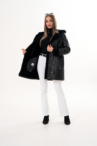 The Belluna Black Shearling Women Jacket