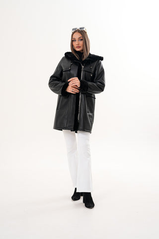 The Belluna Black Shearling Women Jacket