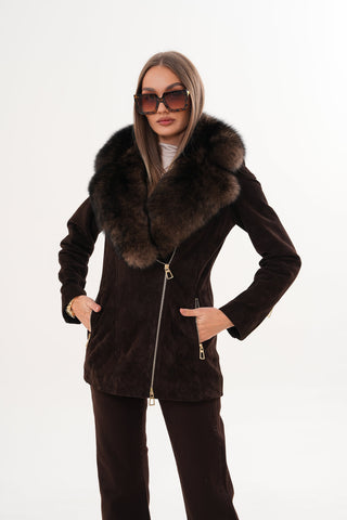 The Alessia Brown Leather & Fox Fur Women Jacket
