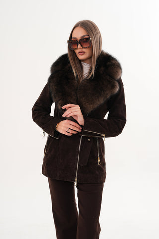 The Alessia Brown Leather & Fox Fur Women Jacket