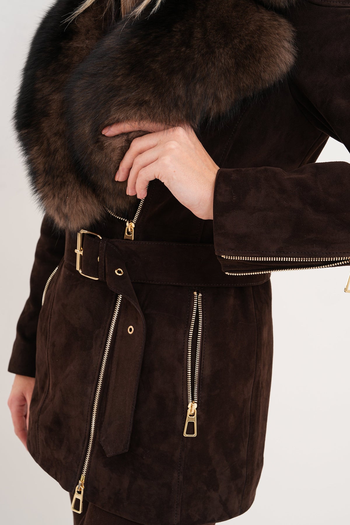 The Alessia Brown Leather & Fox Fur Women Jacket