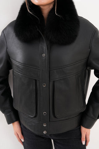 The Auretta Black Shearling Leather Women Jacket