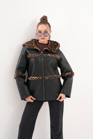 The Panthera Reversible Leopard Shearling Leather Women Jacket