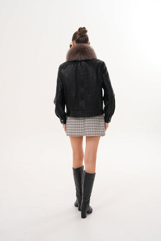 The Auretta Black Textured Leather Women Jacket