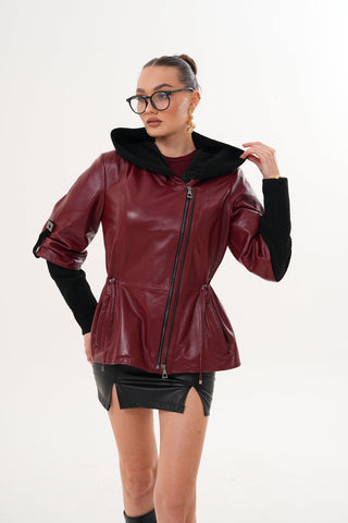 The Hudson Burgundy Leather Women Jacket