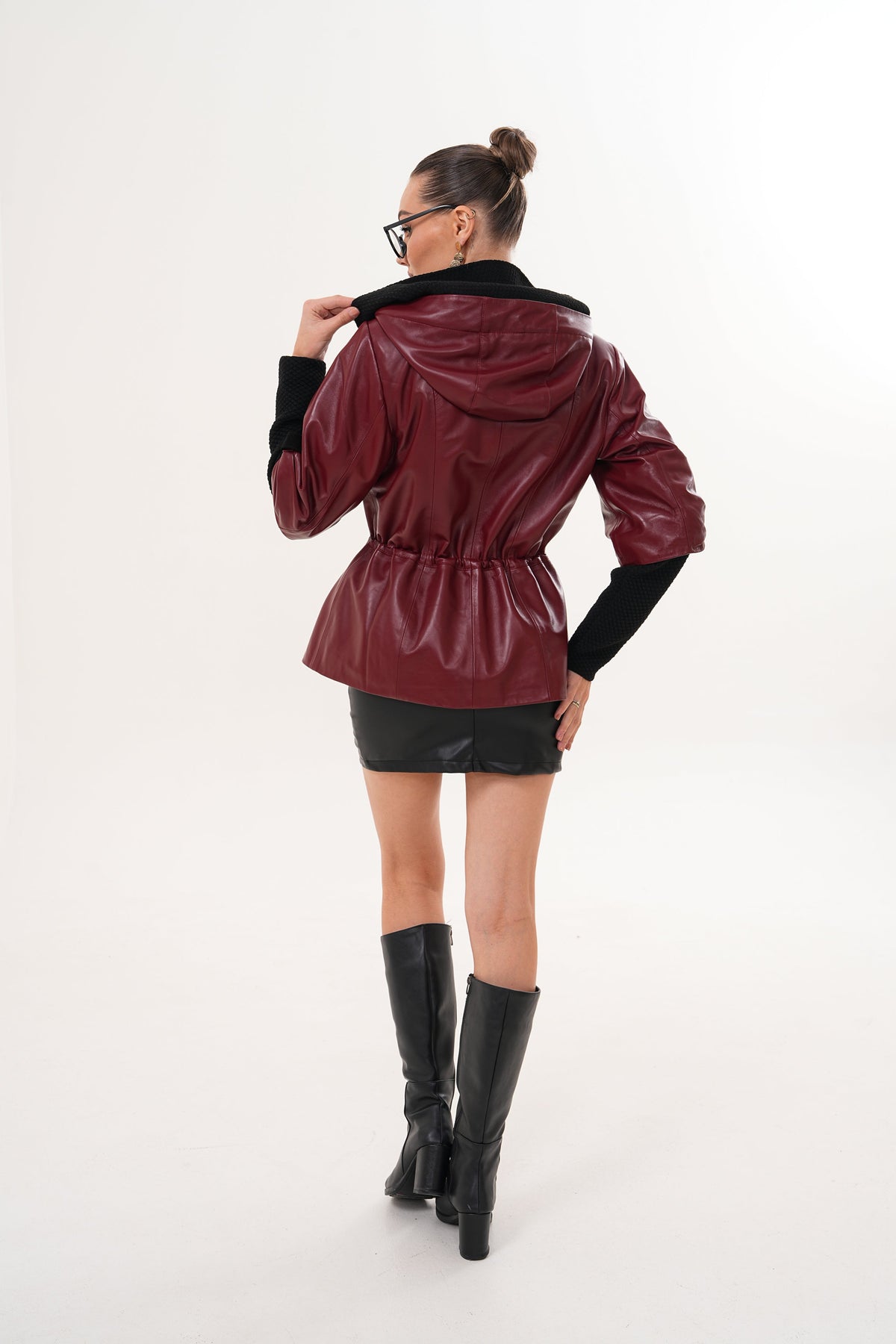 The Hudson Burgundy Leather Women Jacket