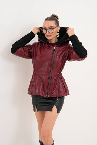 The Hudson Burgundy Leather Women Jacket