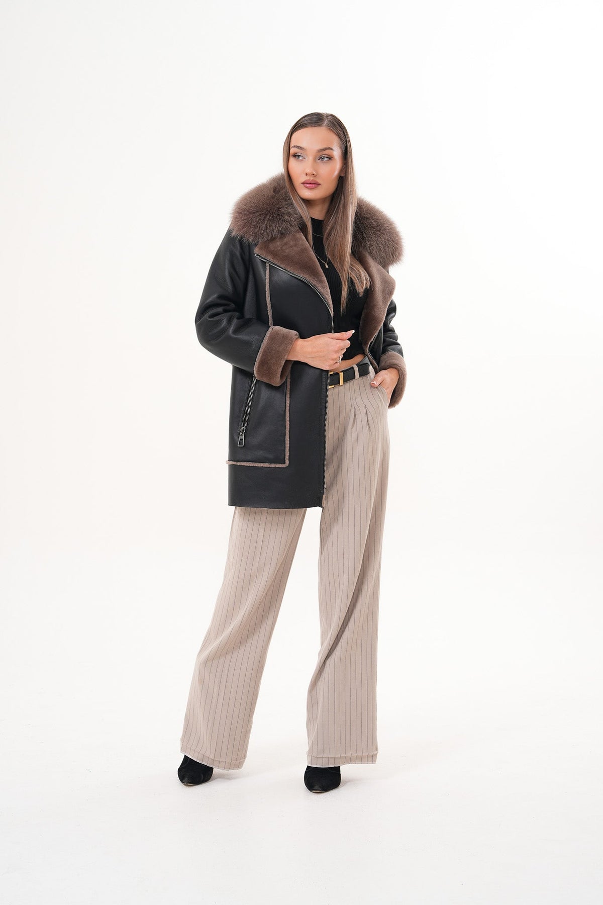 The Avalon Shearling Black Leather Women Jacket