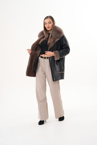 The Avalon Shearling Black Leather Women Jacket